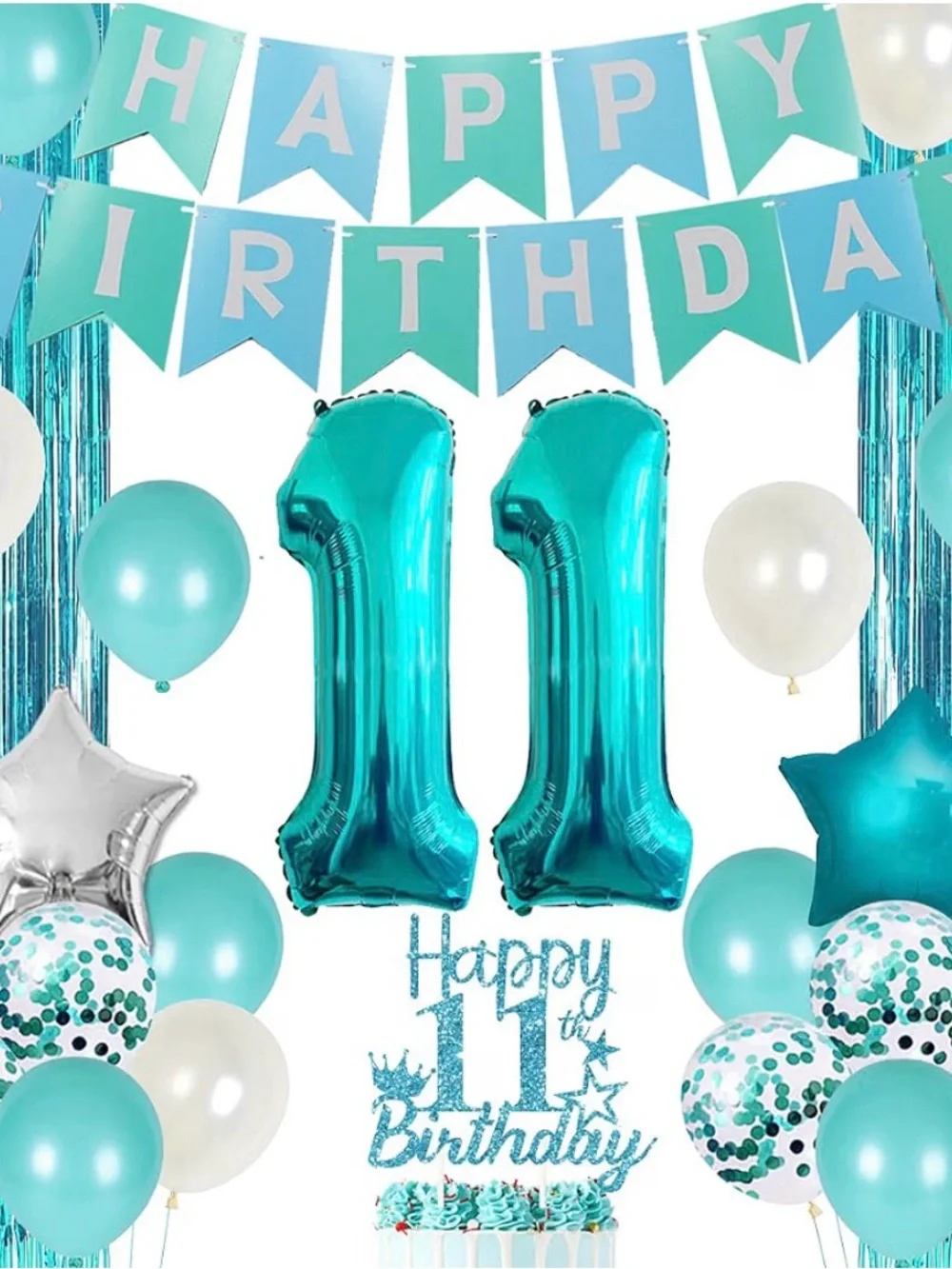 11th Birthday Party Decoration Kit – Teal & Silver – NWT